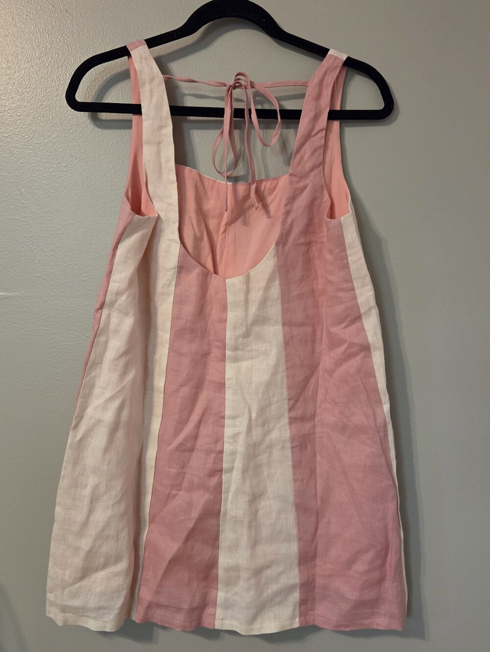 STORIA The Color Block Linen Women's Mini Boho Dress In Pink & Light Pink Sz L - Picture 5 of 8